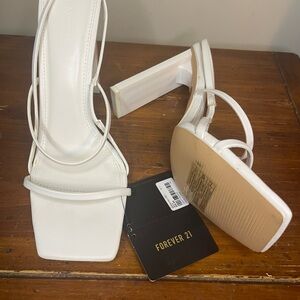 Forever 21 White Minimal Strappy Square-Toe Block Heels